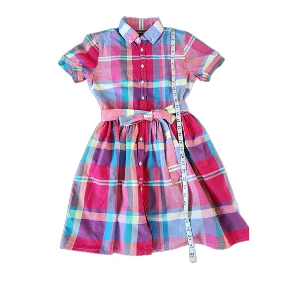 Polo Ralph Lauren Girls Madras Plaid Multicolor Fit & Flare Shirt Dress Size 16 - Picture 8 of 8